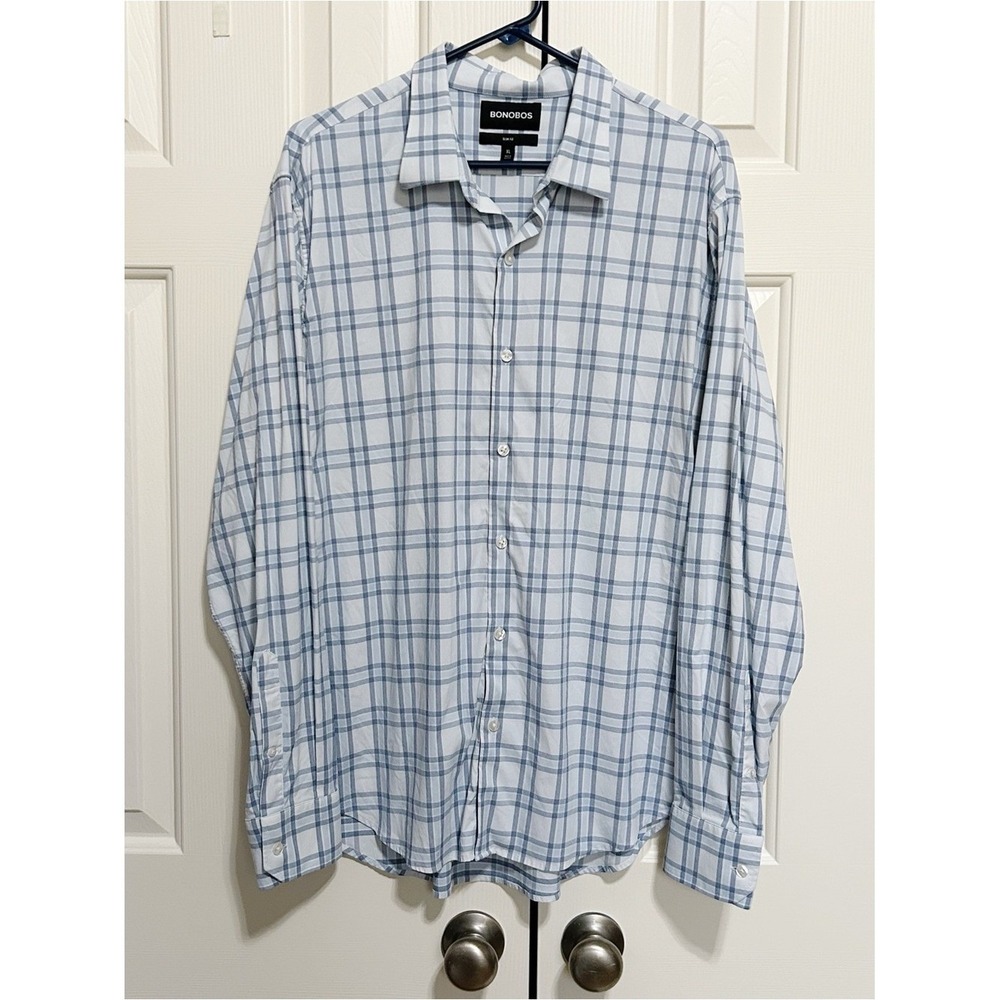Bonobos Men's Light Blue Plaid Button-Up Shirt XL Slim Fit Preppy Classic - Picture 2 of 5